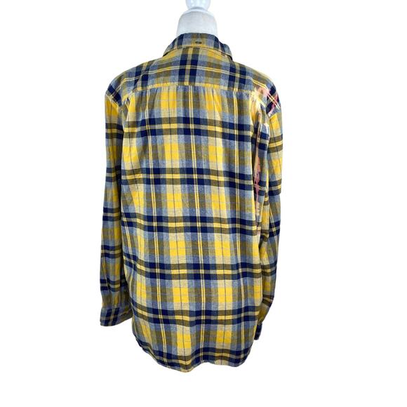 Denim & Flower Slim Fit Yellow Blue Plaid Flannel Long Sleeve Shirt XL - Picture 3 of 12